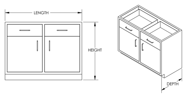 Cabinet, base, 47x35x22, 2 drawer / 2 door, shadow-1018