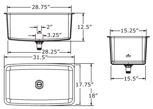 Sink, 32x18x13, black polypropylene-3180