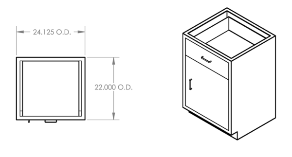 Cabinet, base, 24x35x22, 1 drawer / 1 door, shadow-2998