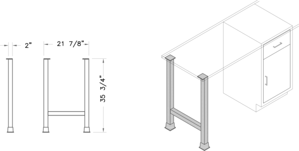 Table leg, dual flanged, 35x22, shadow-3018