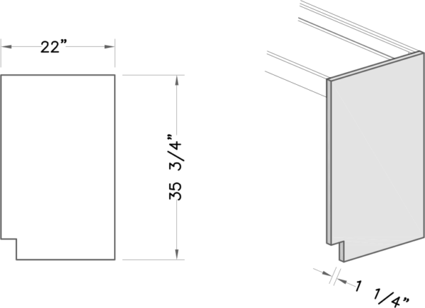 Table leg, end panel, gable, 35" x 22", shadow-1056