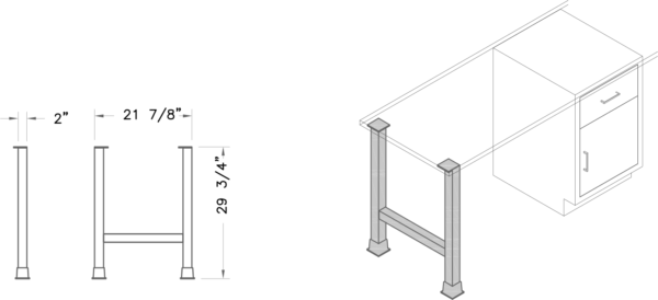 Table leg, dual flanged, 29x22, shadow-1114