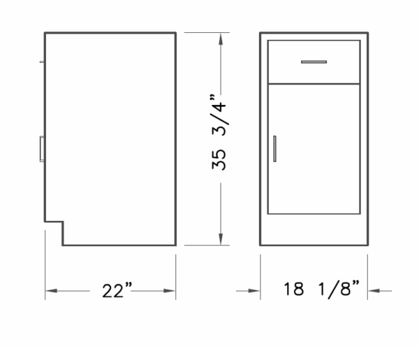Cabinet, base, 18x35x22, 1 drawer / 1 door, shadow-3474