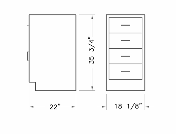 Cabinet, base, 18x35x22, 4 drawer, shadow-3476