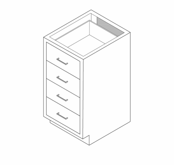 Cabinet, base, 18x35x22, 4 drawer, shadow-3477