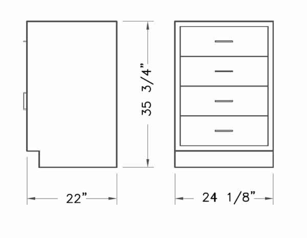Cabinet, base, 24x35x22, 4 drawer, shadow-3480