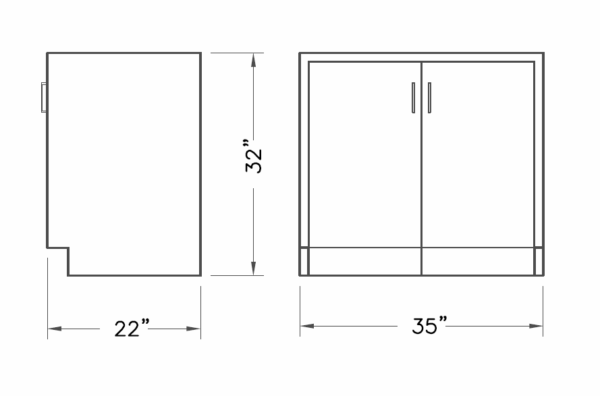 ADA Cabinet, sink base, 35x32x22, 2 door, shadow-3490