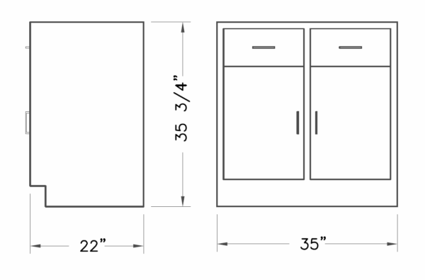 Cabinet, base, 35x35x22, 2 drawer / 2 door, shadow-3464
