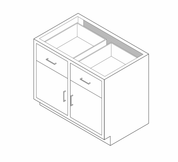 Cabinet, base, 35x29x22, 2 drawer / 2 door, shadow-3487