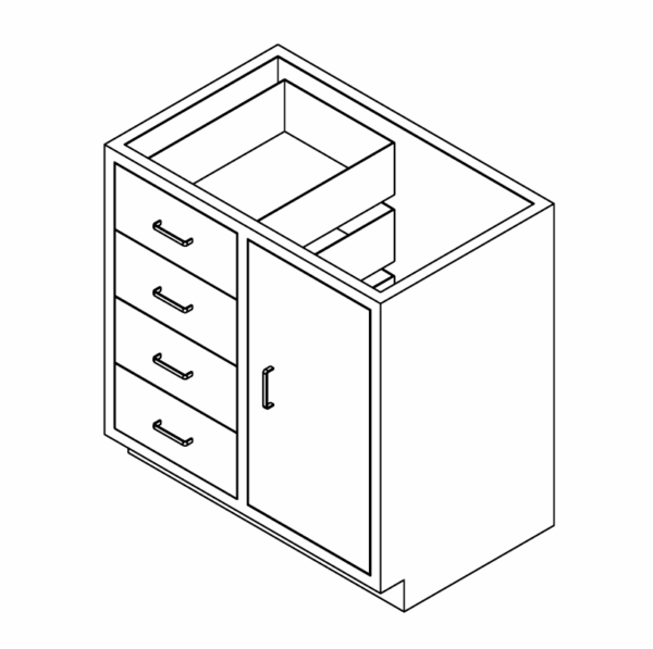 Cabinet, base, 35x35x22, 4 drawer / 1 door, shadow-3467
