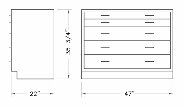 Cabinet, base, 47x35x22, 5 drawer, shadow-3470
