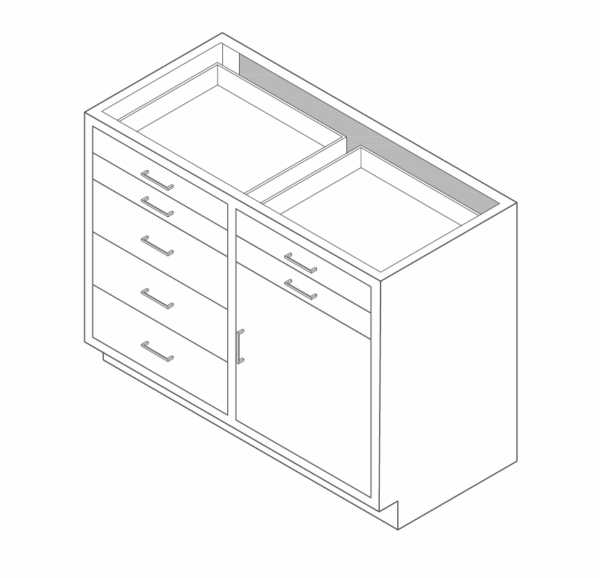 Cabinet, base, 47x35x22, 7 drawer / 1 door, shadow-3468