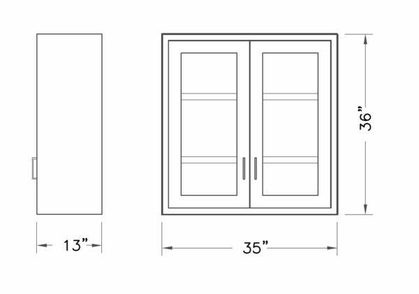 Cabinet, wall, 35x36x13, 2 glass door, shadow-3492