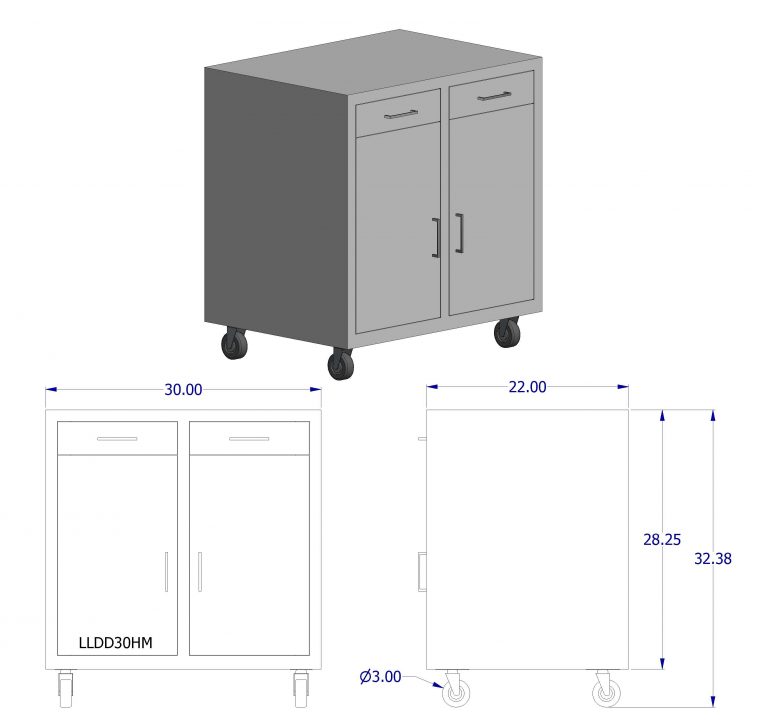Cabinet, high mobile, 30x32-3/8x22, 2 drawer, 2 door, shadow-3568
