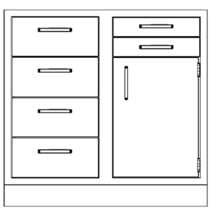 CAB, BASE, 48 X 35 X 22, 1 DOOR, 6 DRAWER, PETAL WHITE