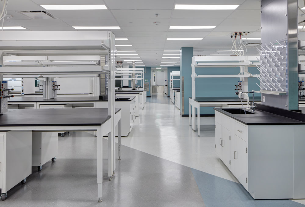 lab benches in biotech lab
