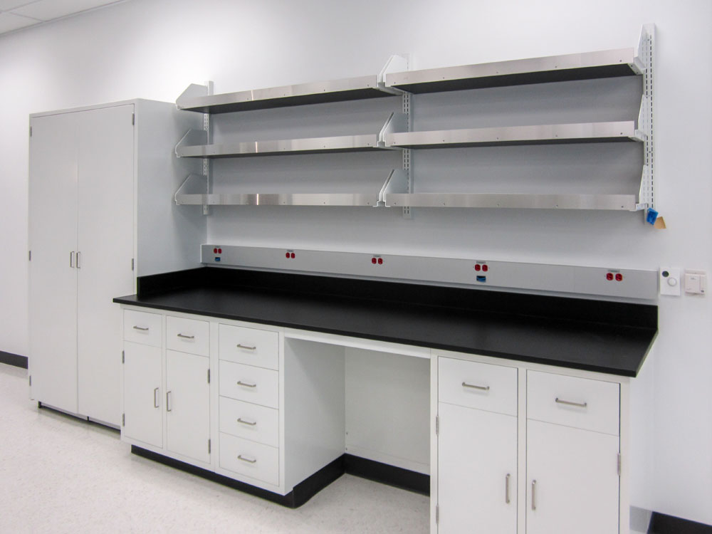 Wall shelving in a laboratory