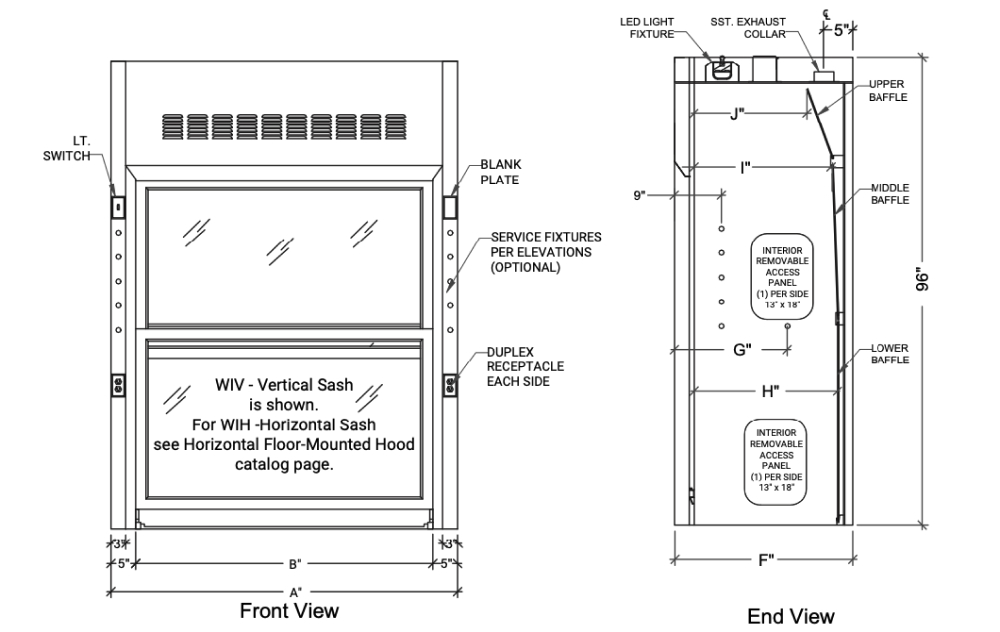 Drawing of walk-in laboratory fume hoods 
