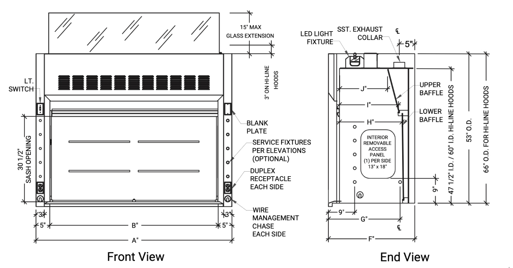 benchtop fume hood drawing