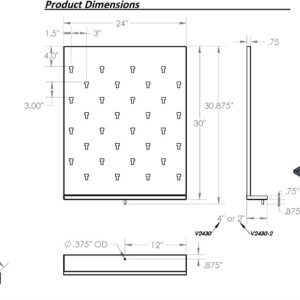 24" W x 30"H -  Pegboard  - 32 Pegs with 2" Drip Tray - Stainless Steel