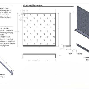 30" W x 30" W -  Pegboard  - 50 Pegs with 4" Drip Tray - Stainless Steel