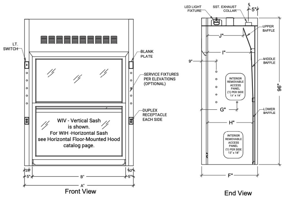 Drawing of walk-in laboratory fume hoods 
